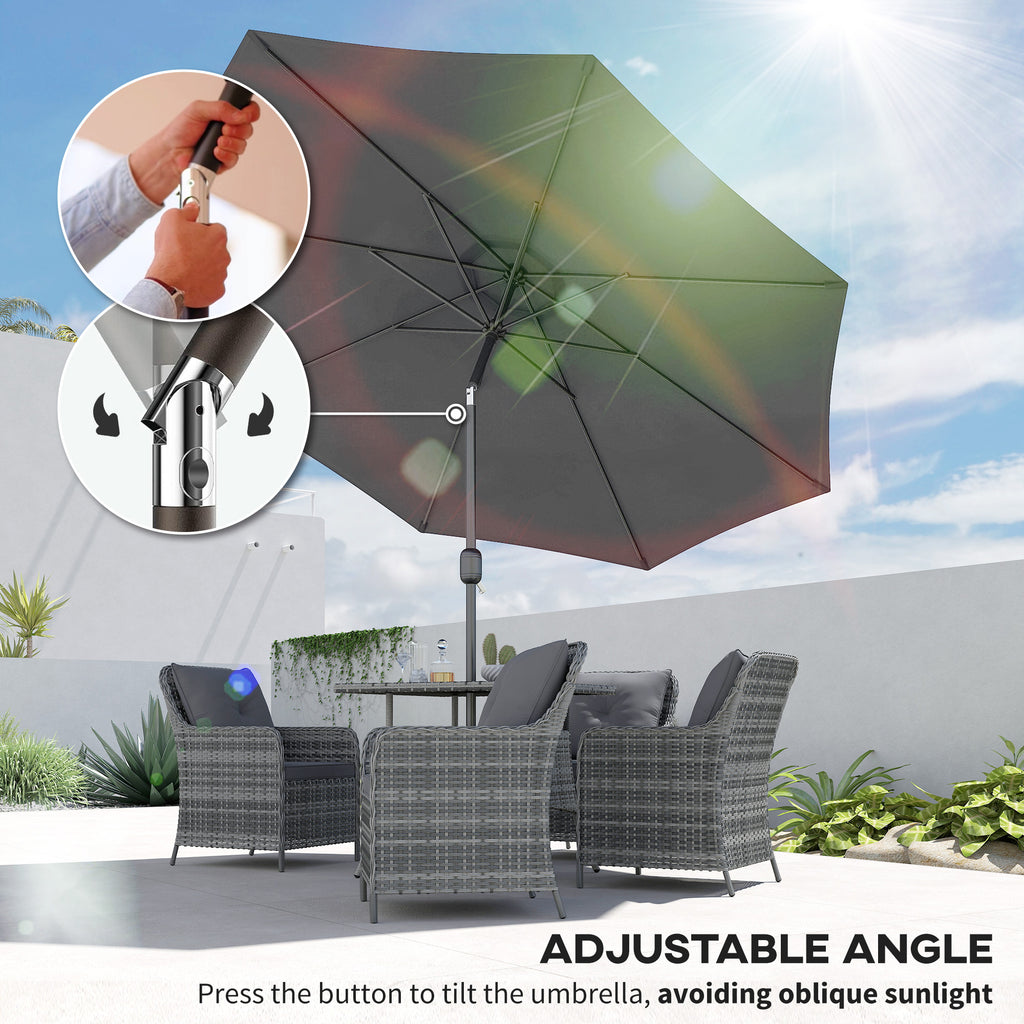 10' x 8' Round Market Umbrella, Patio Umbrella with Crank Handle and Tilt, Outdoor Parasol for Garden, Bench, Lawn, Grey