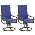 Patio Dining Chairs Set of 2, 360Â° Swivel Rocking Outdoor Chairs with Armrests, Breathable Mesh, Navy Blue