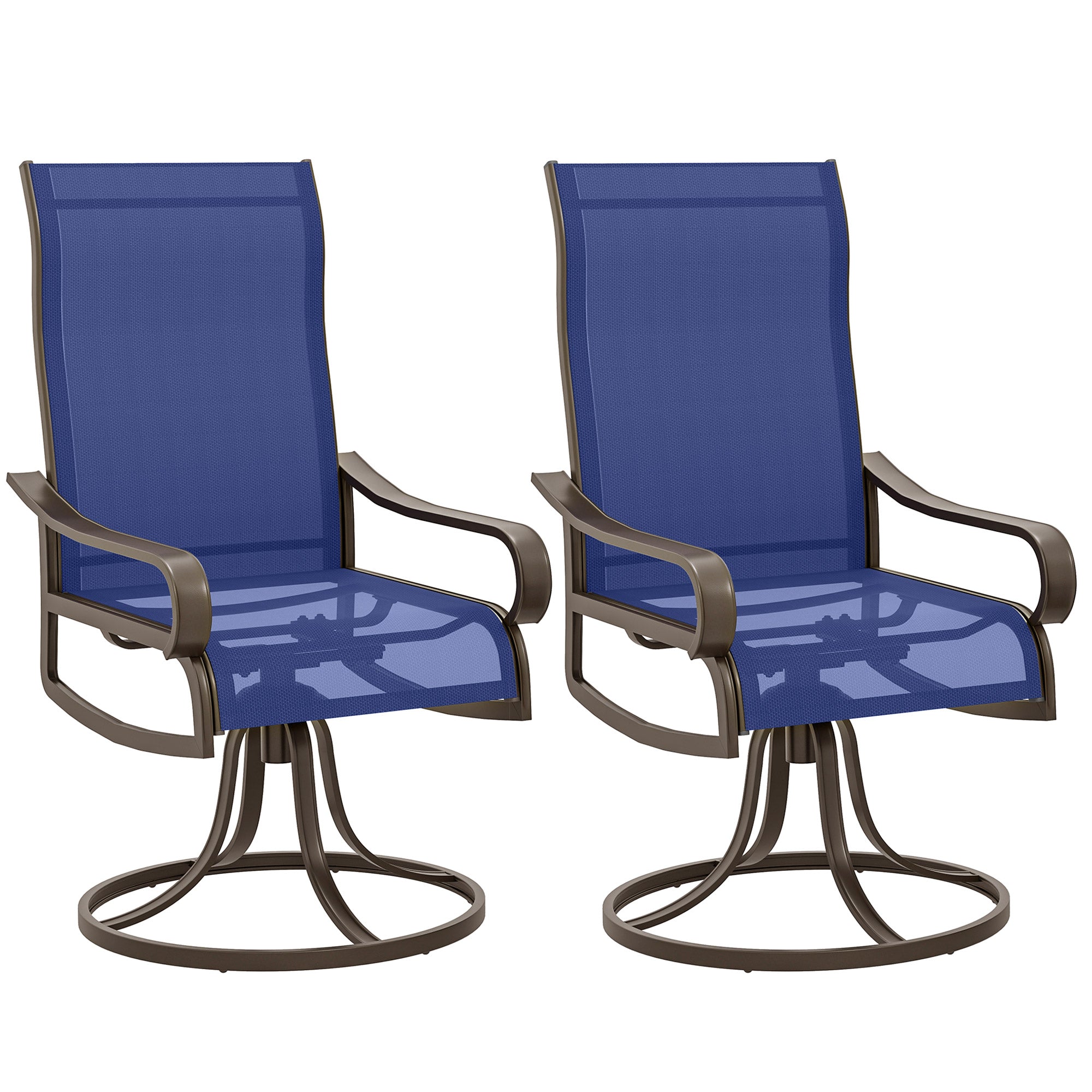 Patio Dining Chairs Set of 2, 360Â° Swivel Rocking Outdoor Chairs with Armrests, Breathable Mesh, Navy Blue