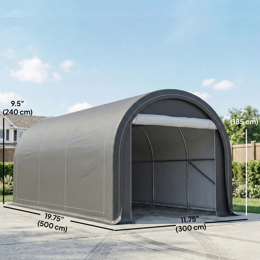 10' x 16' Heavy Duty Portable Carport Tent with Zippered Door, PE Cover for Car, Boat, Motorcycle, Bike, Grey