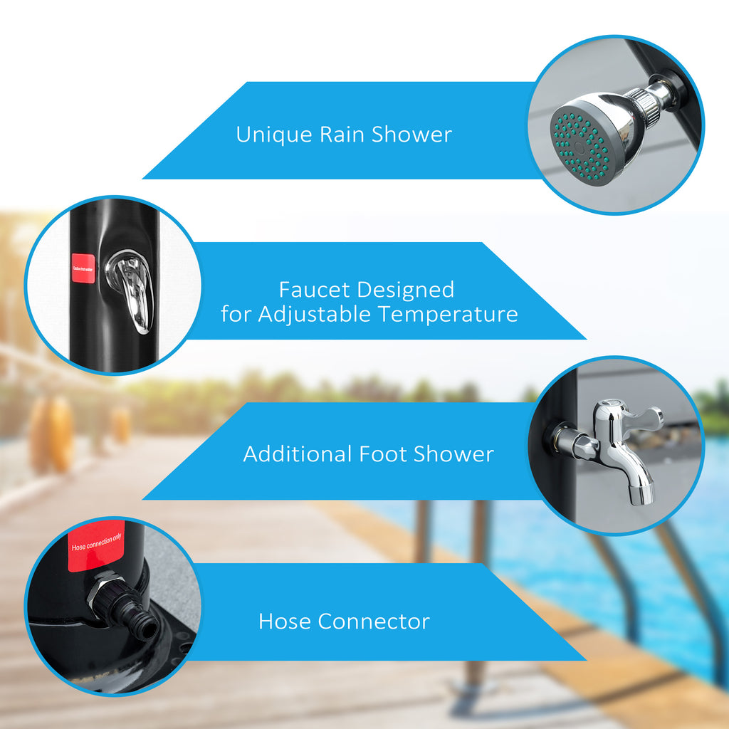 Solar Outdoor Shower, 5.3-Gallon Garden Shower with Adjustable Water Temperature up to 140Â°F, Black