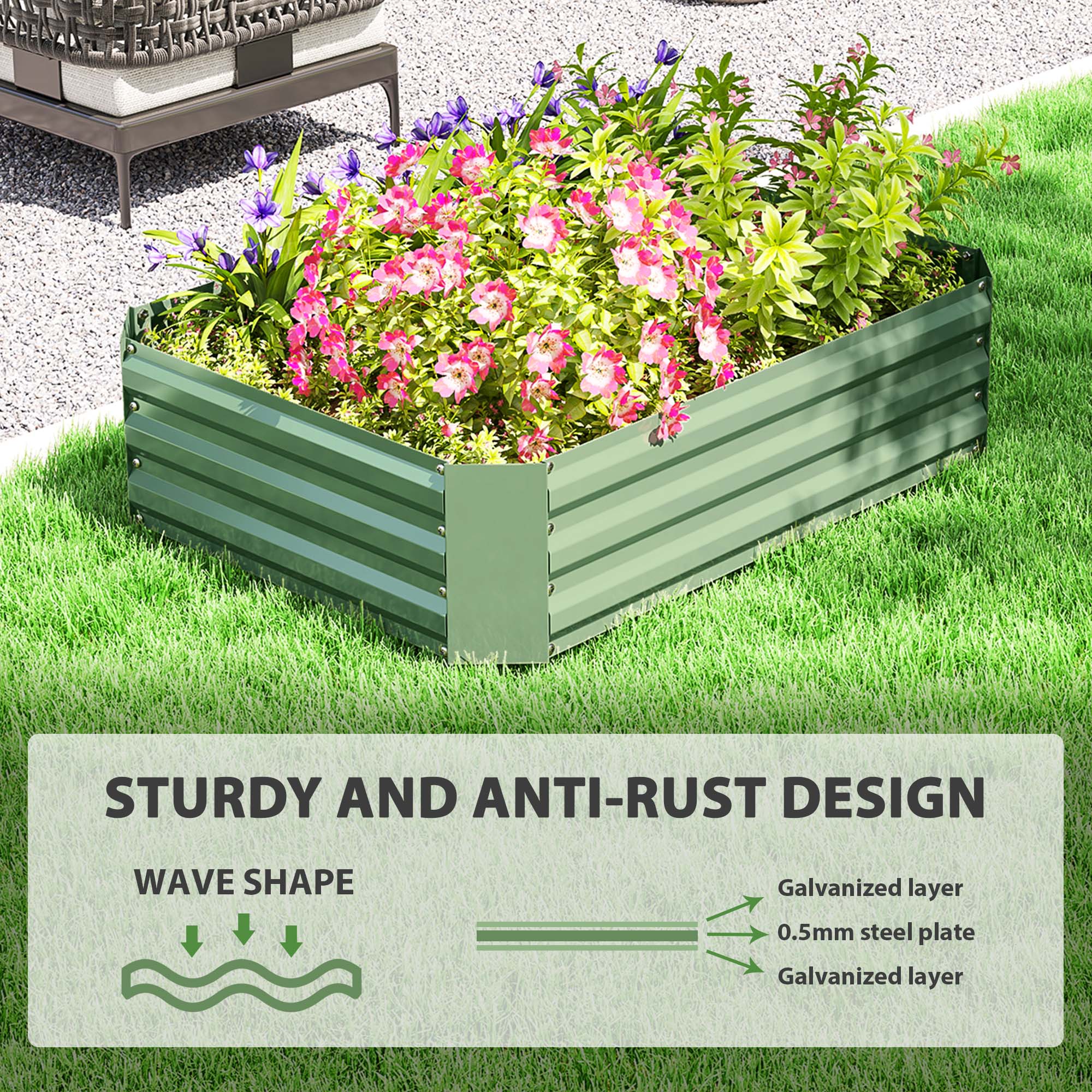 Galvanized Raised Garden Bed, 4' x 3' x 1' Outdoor Metal Planter Box, Raised Bed for Growing Flowers Herbs, Dark Green
