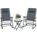 3pc Patio Rocking Chair Set, Folding Outdoor Rocking Chairs and Table Bistro Set w/ Breathable Mesh Seat & Backrest, Headrest for Park, Backyard, Garden, Grey