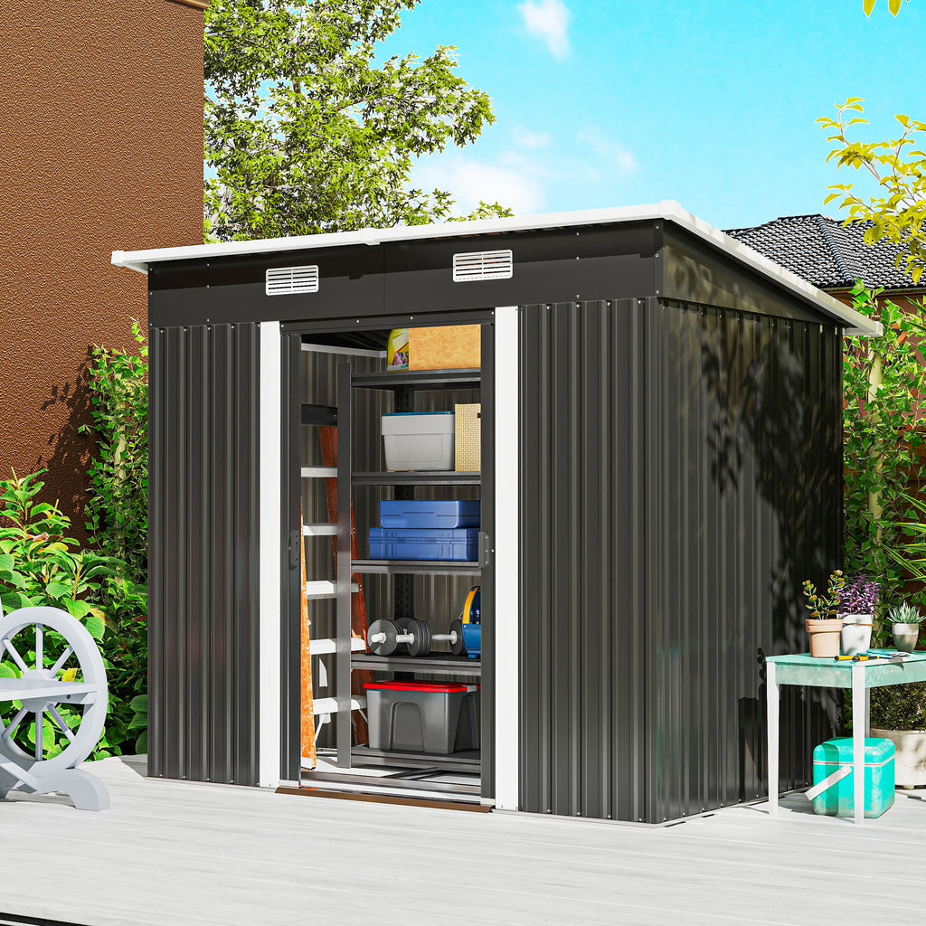 7'x 4' Metal Patio Storage Shed Garden Lockable Shed Tool Utility Storage Unit, Black