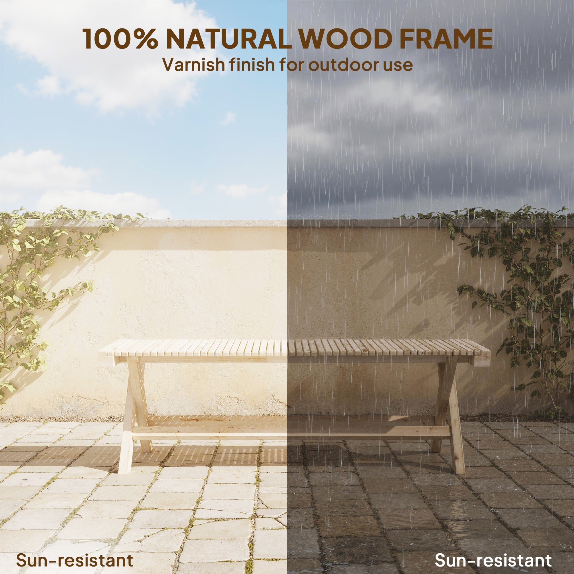 55.1" Garden Bench 2-Seater Outdoor Bench with Slatted Seat for Patio Porch, Natural Wood Finish