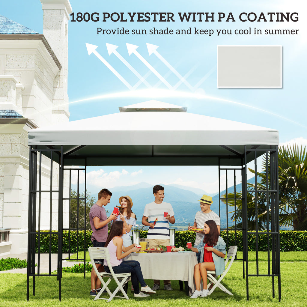 10' x 10' Square 2-Tier Gazebo Canopy Replacement Top Cover Outdoor Garden Sun Shade, Cream White