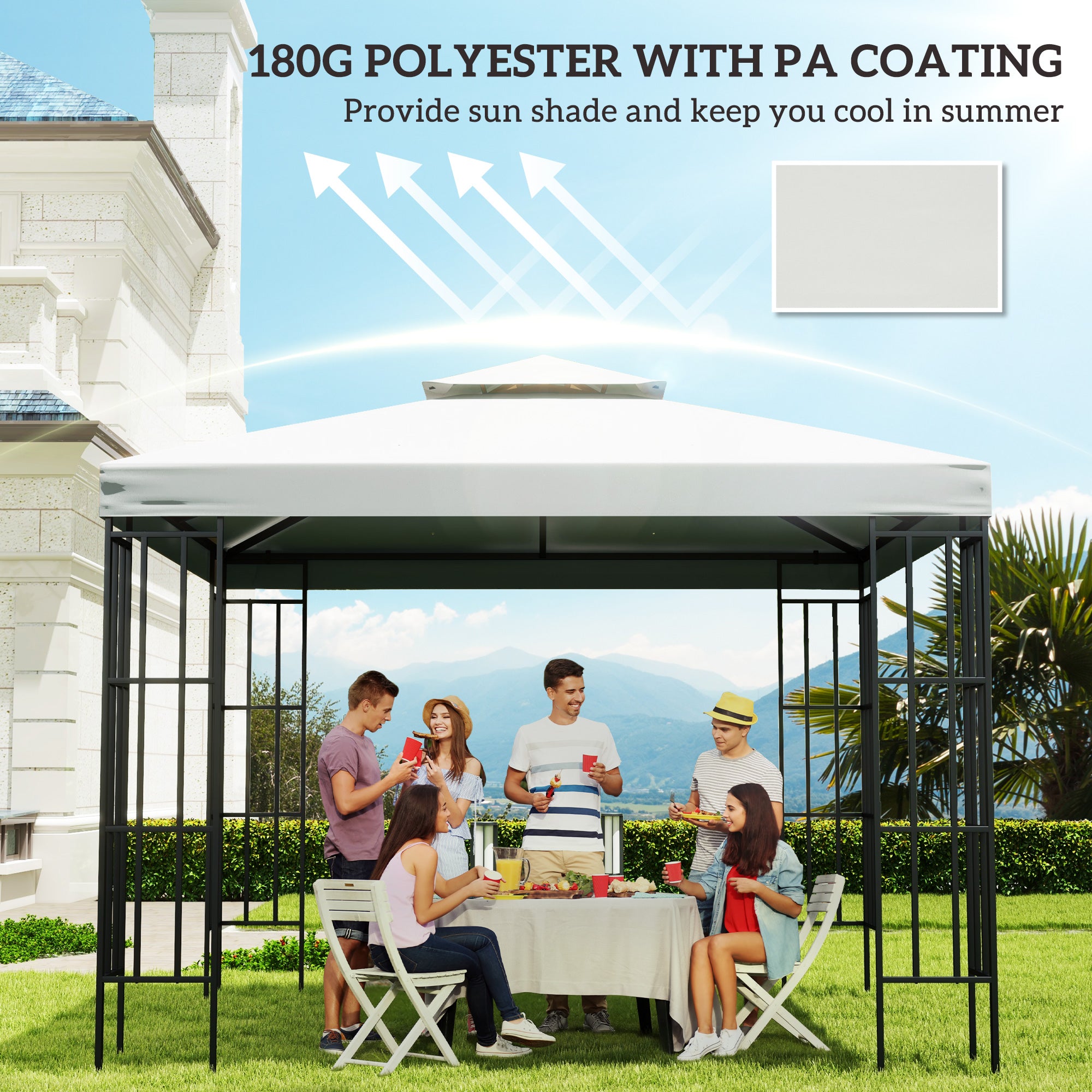 10' x 10' Square 2-Tier Gazebo Canopy Replacement Top Cover Outdoor Garden Sun Shade, Cream White