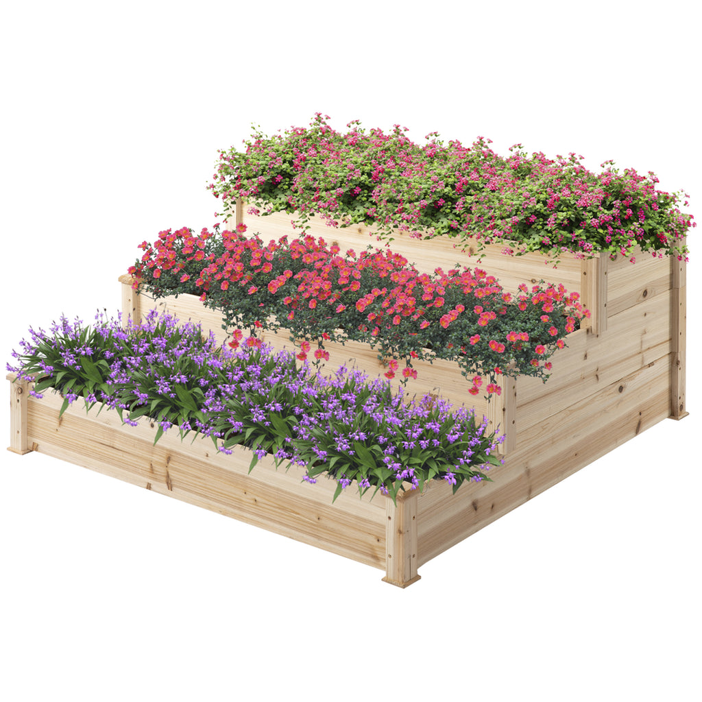 49" x 49" x 22" 3-Tier Raised Garden Bed Wooden Planter Kit Elevated Plant Box Stand for Yard, Patio, Natural