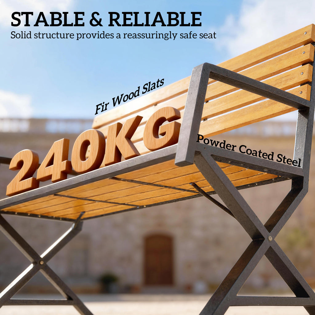 Outdoor Garden Bench, Patio Bench with Backrest and Armrests, 2-Person Garden Seating