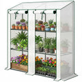 Portable Mini Greenhouse Green House with 3 Tier Shelves, Reinforced PE Cover, Roll-up Doors, 56.3"x18.1"x59.4", White
