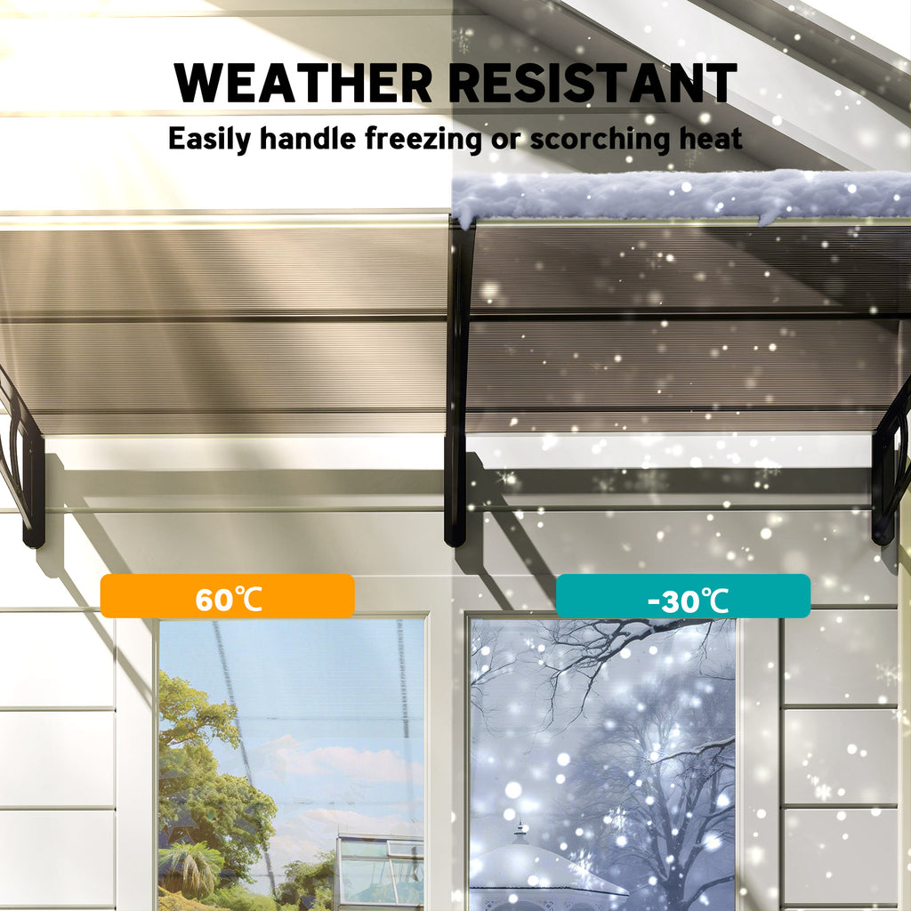 Window Awning Door Canopy, Polycarbonate Front Door Outdoor Patio Cover, Sun Shelter, Hollow Sheet for UV, Rain, Snow and Sunlight Protection, Brown, 80" x 40"