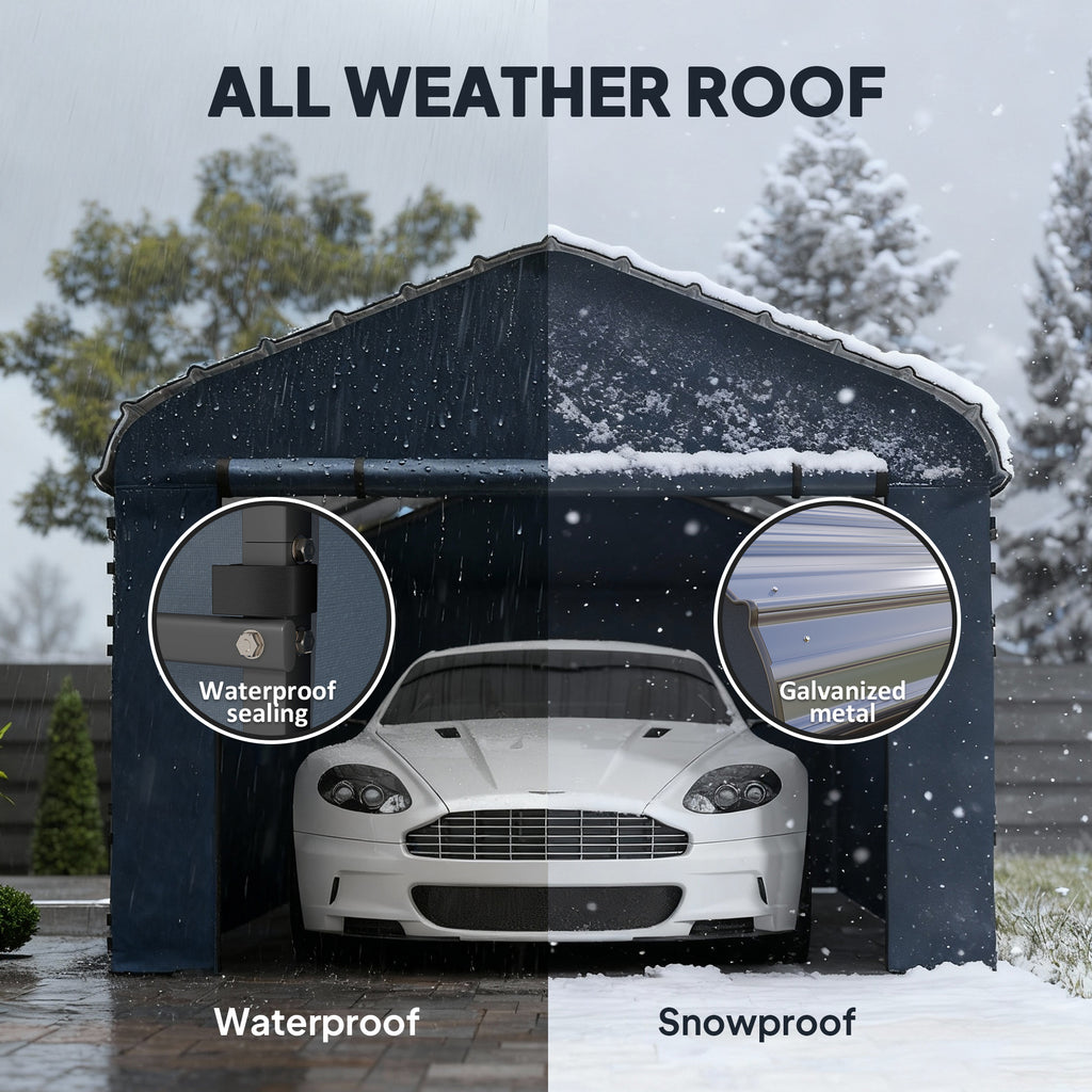 12' x 20' Metal Carport, Heavy Duty Garage Car Shelter with Galvanized Metal Roof and Removable Sidewalls, Dark Grey