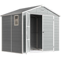 8' x 6' Plastic Garden Storage Shed with Latch Door, Vents, Sloped Roof, Light Grey