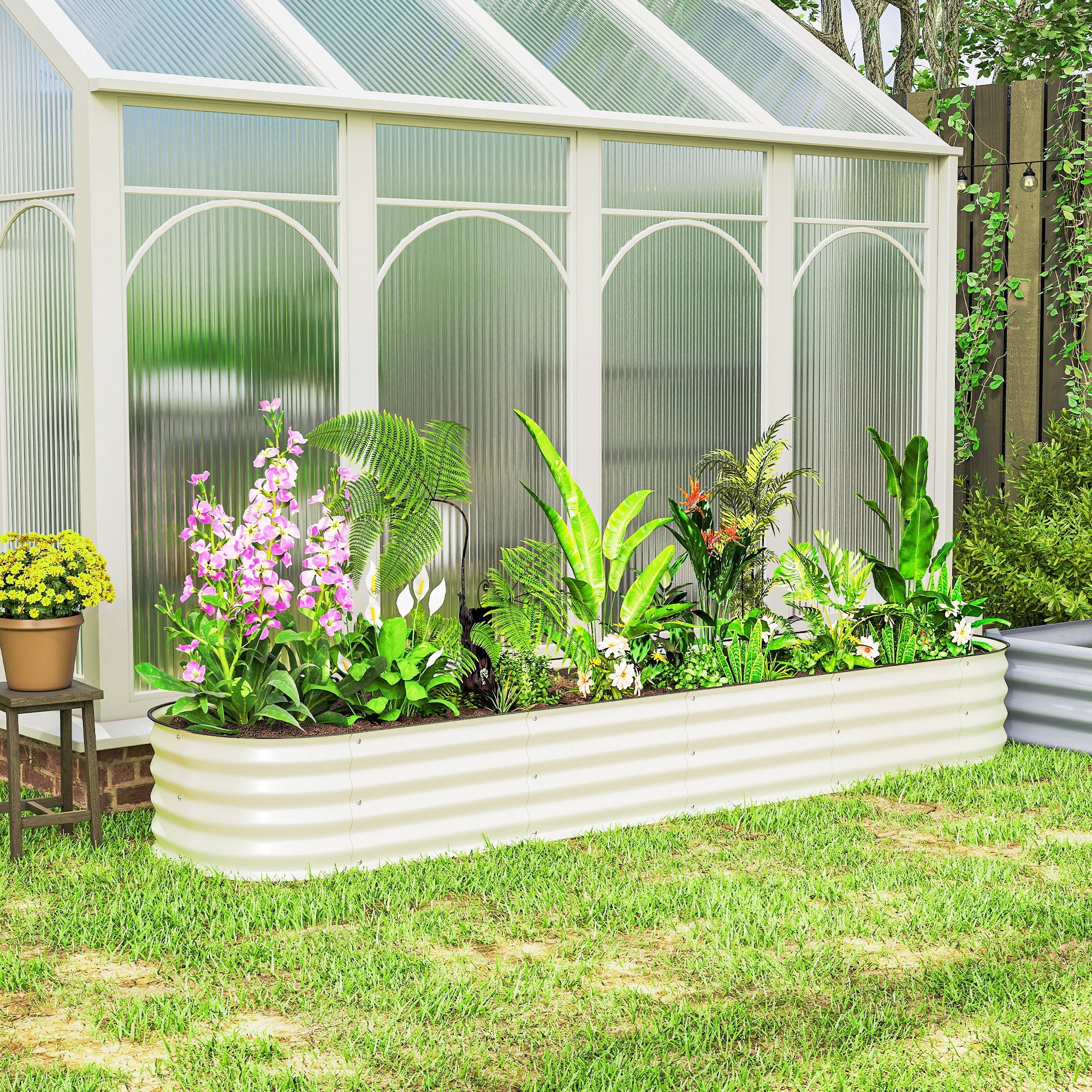 7.9 x 2 x 1ft Galvanized Raised Garden Bed Kit, Metal Planter Box with Safety Edging, Cream White