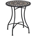 Mosaic Patio Table, Round Coffee Table with Metal Frame, Garden Furniture for Outdoor, Poolside, Black
