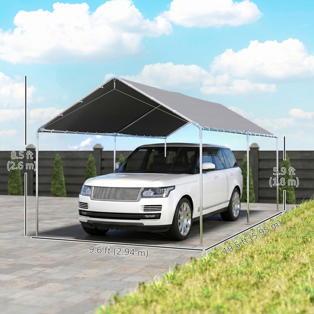 10'x20' Carport Heavy Duty Galvanized Car Canopy with Included Anchor Kit, 3 Reinforced Steel Cables, Grey
