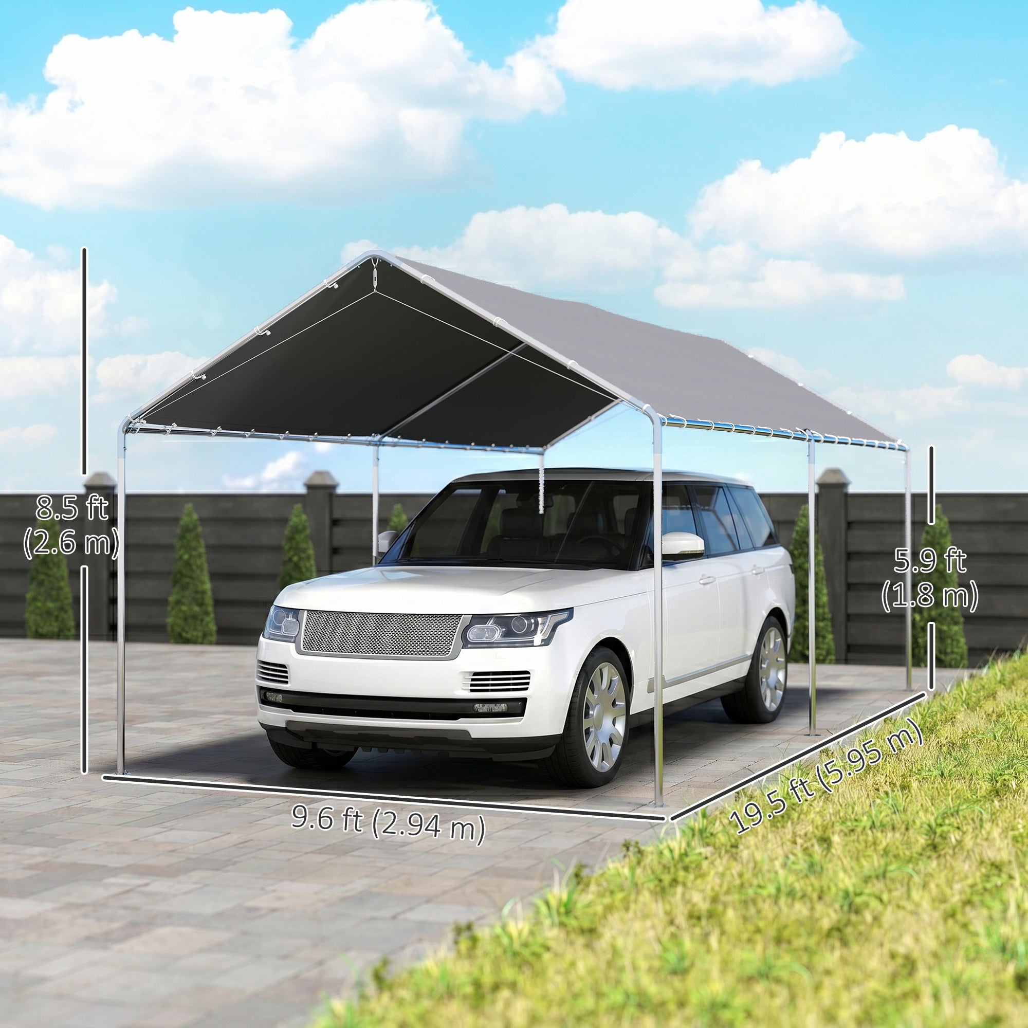 10'x20' Carport Heavy Duty Galvanized Car Canopy with Included Anchor Kit, 3 Reinforced Steel Cables, Grey