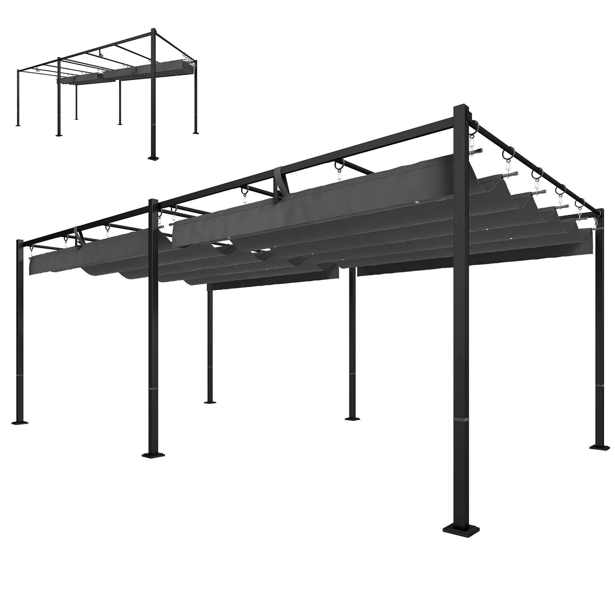 19' x 10' Pergola with Retractable Canopy, Patio Pergola with Sun Shade Shelter, UV50+, for Patio, Garden, Dark Grey