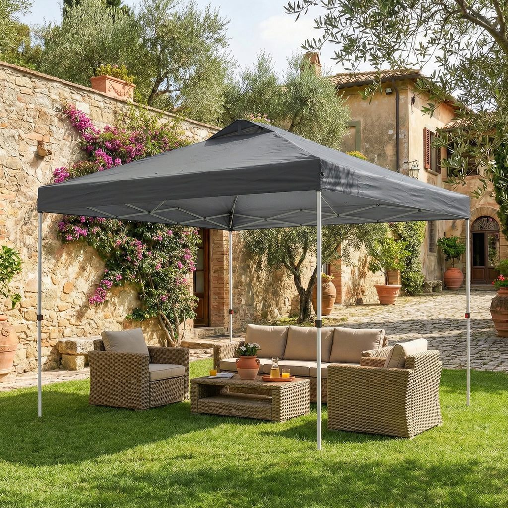 Pop Up Canopy Waterproof Canopy Tent with Carrying Bag for Parties Garden BBQs 9.8' x 9.8', Dark Grey