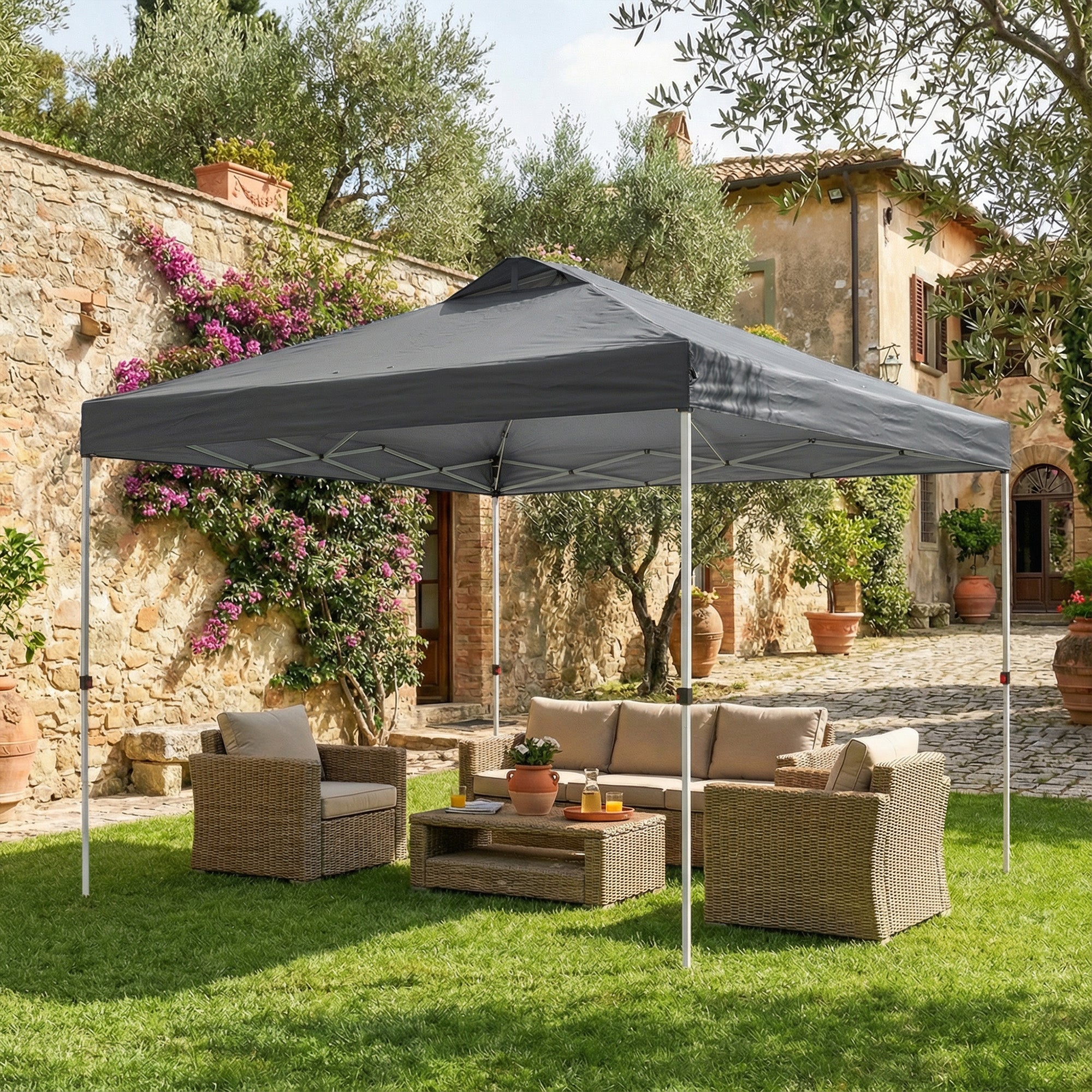 Pop Up Canopy Waterproof Canopy Tent with Carrying Bag for Parties Garden BBQs 9.8' x 9.8', Dark Grey