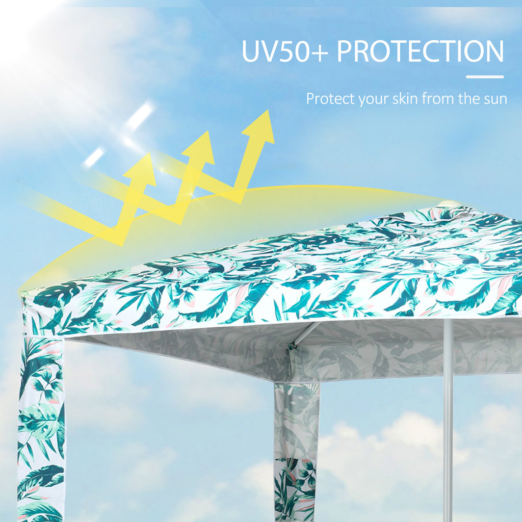 Beach Umbrella, 6.5' Easy-Assembly Sun-Shade Shelter with Sandbags and Carry Bag, Cool UV50+, Green