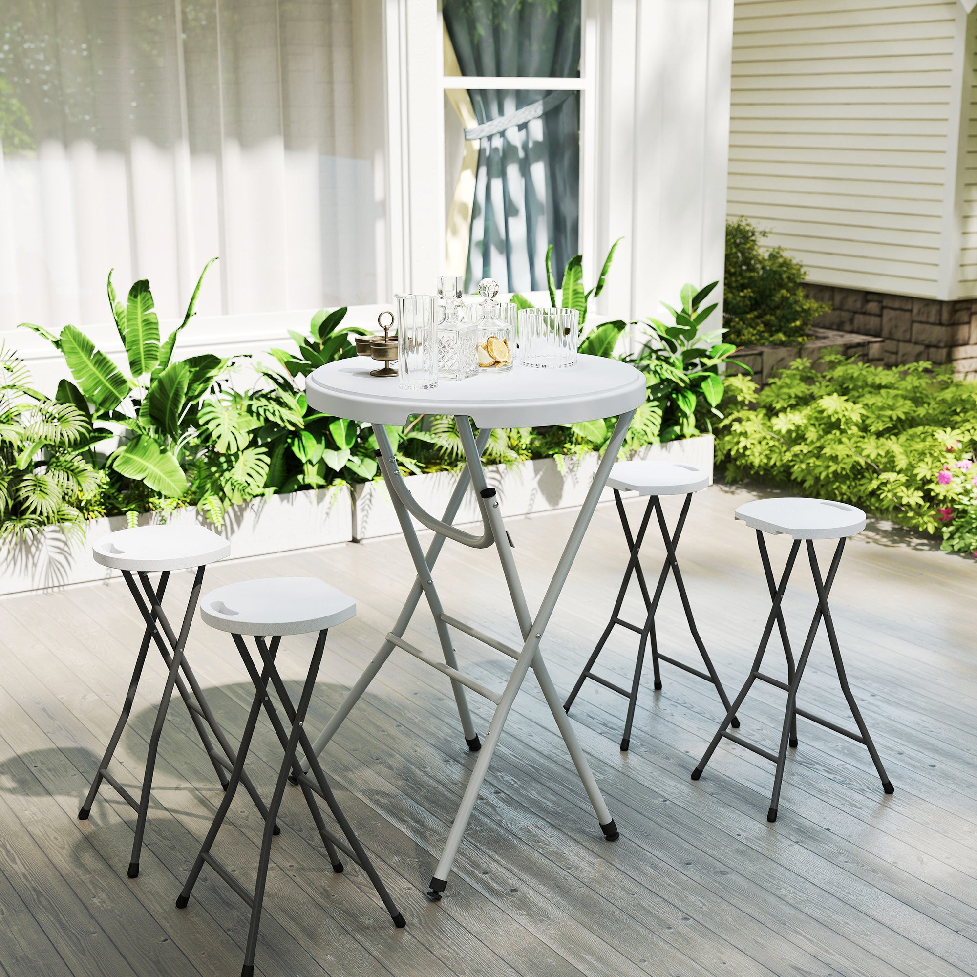 31.5" Bar Height Patio Table, Outdoor Bar Folding Table with HDPE Top, Locking Steel Legs for Party, Camping, White