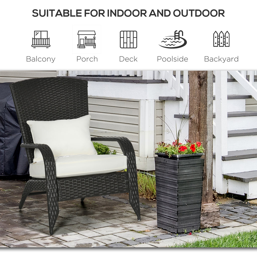Patio Wicker Adirondack Chair, Outdoor Rattan Muskoka Chair with Cushions for Patio, Garden, Backyard, Cream