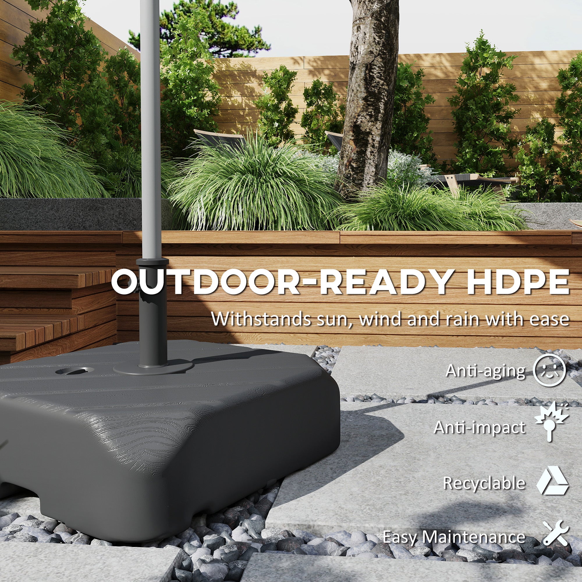 Patio Umbrella Base with Wheels, Telescopic Handle, 158 lb Sand/99 lb Water Filled Outdoor Patio Umbrella Stand, Black