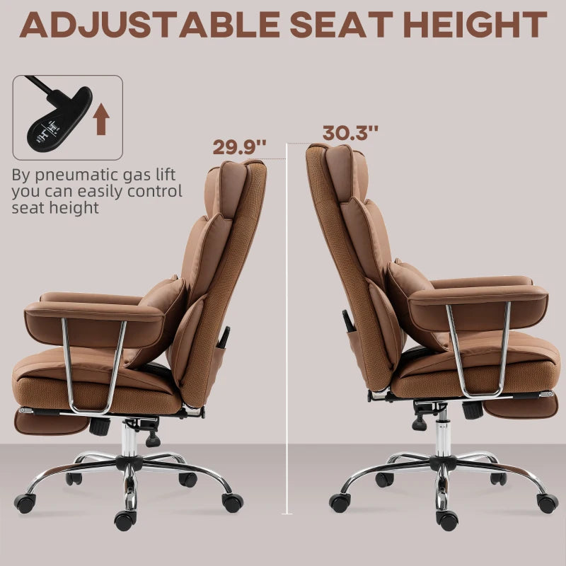Brown High Back Office Chair with Massage Function, Footrest and Lumbar Support