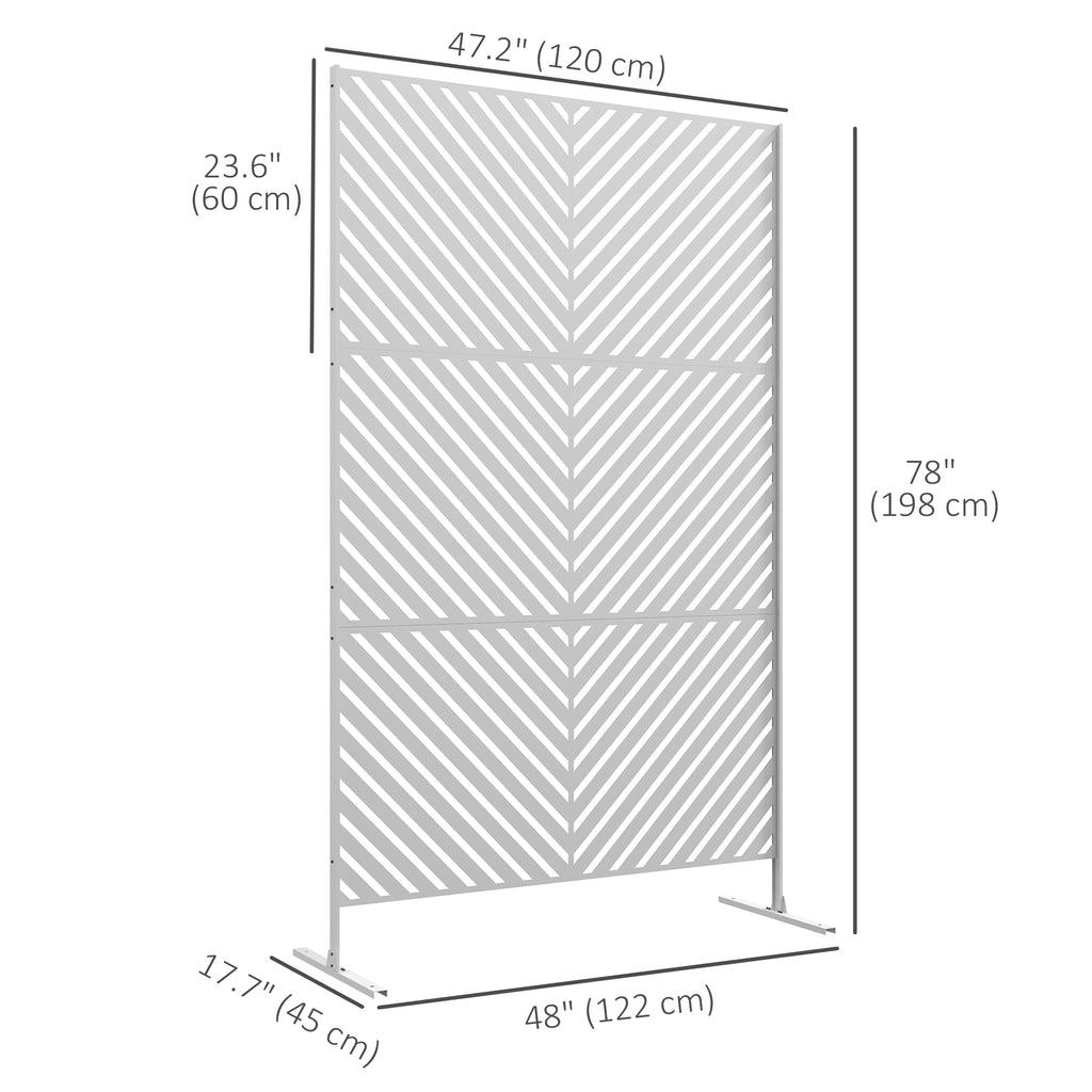 6.5FT Decorative Outdoor Divider, Metal Privacy Screen with Stand, Triangle Style, White