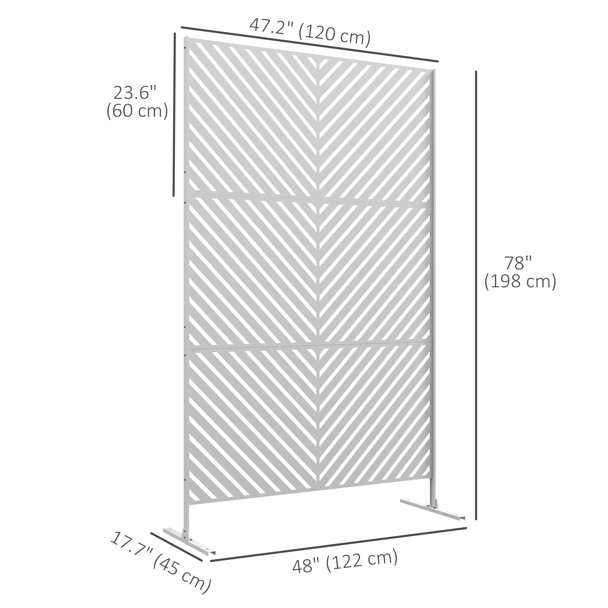 6.5FT Decorative Outdoor Divider, Metal Privacy Screen with Stand, Triangle Style, White