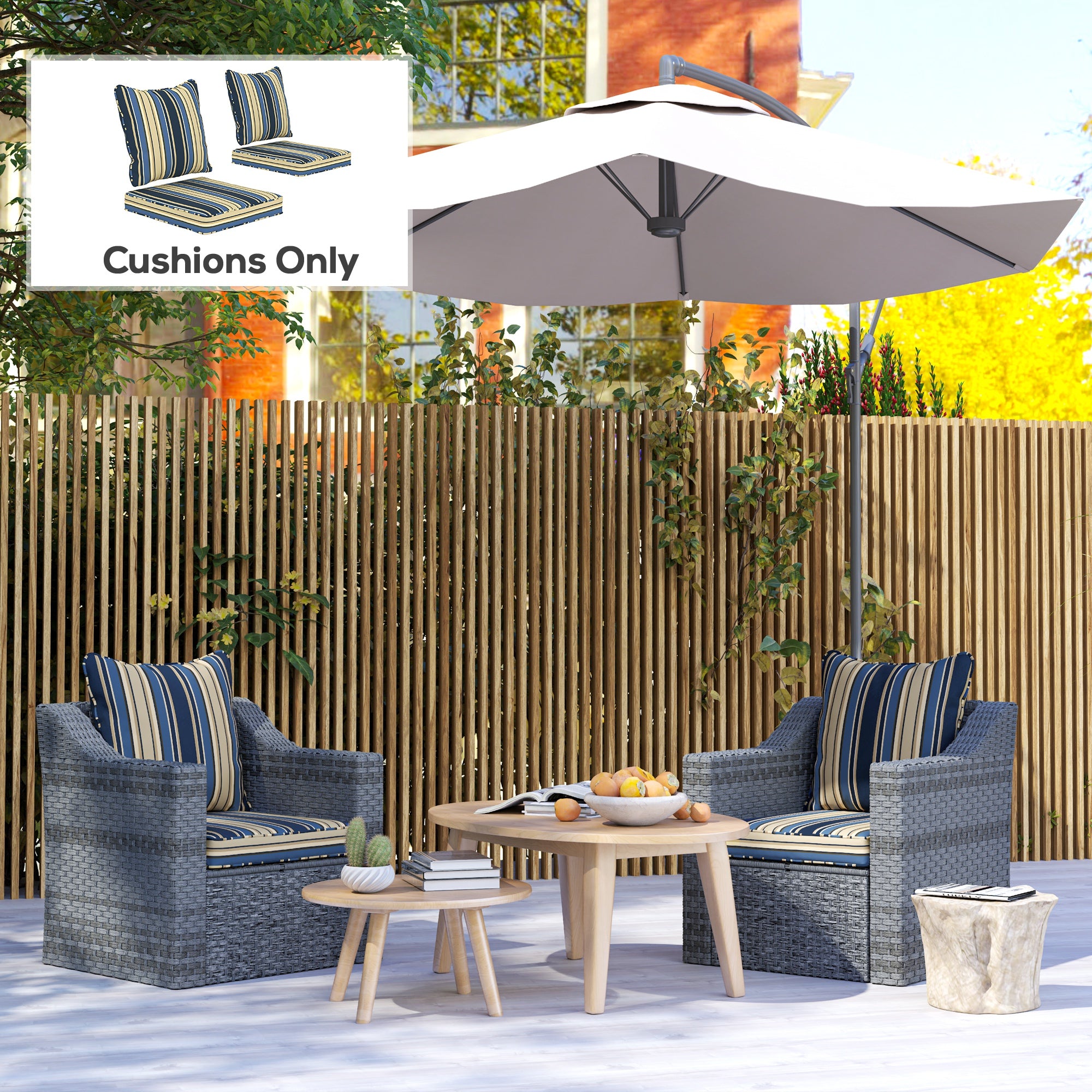 Seat Cushion Back Pillows Replacement Set of 2, Patio Chair Cushions Set for Indoor Outdoor, Blue