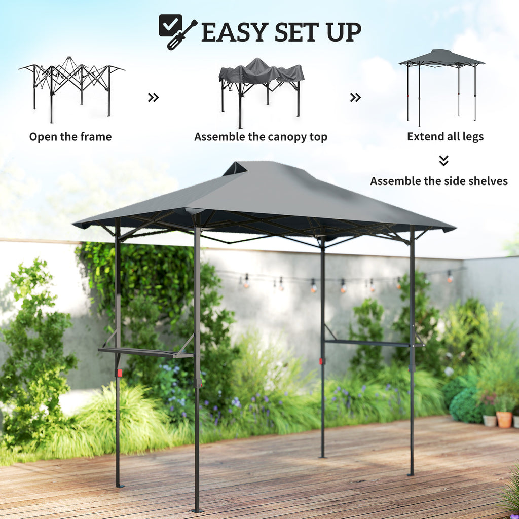 5 x 8.5 ft Pop Up Grill Gazebo with 2 Shelves, UPF 50+ Outdoor Instant Canopy Portable Shelter with Carry Bag, Dark Grey