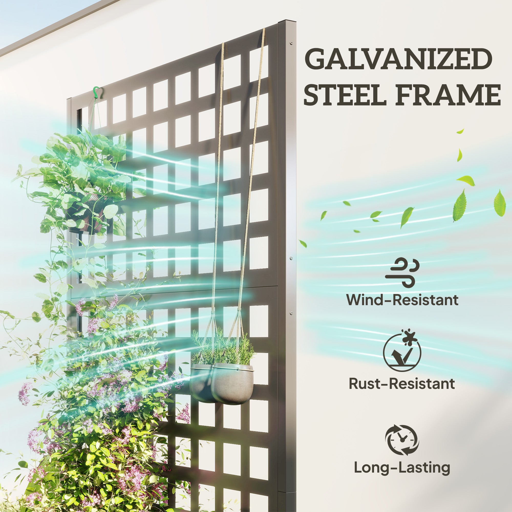 Galvanized Raised Garden Bed Planter Box with Trellis for Climbing Plant, Vegetable, Vine, 35"x16"x70" Grey Wood Effect
