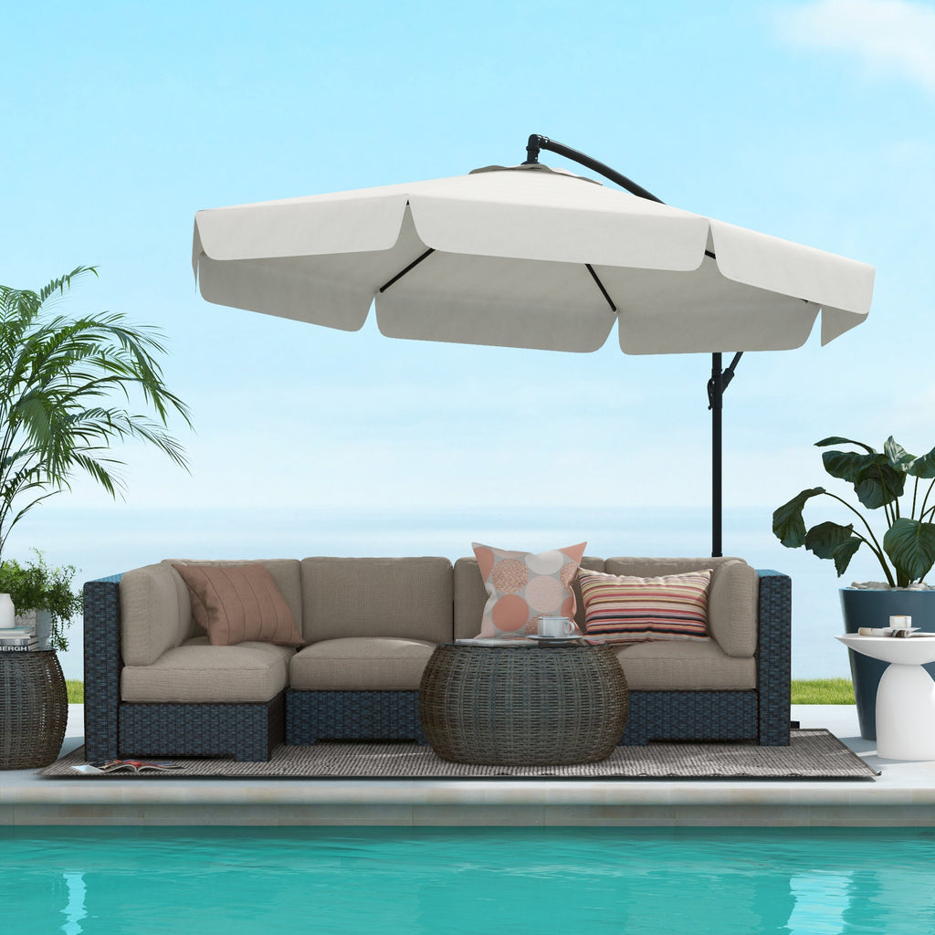 11 FT Cantilever Patio Umbrella Offset Parasol with Cross Base and 8 Ribs for Garden, Cream White