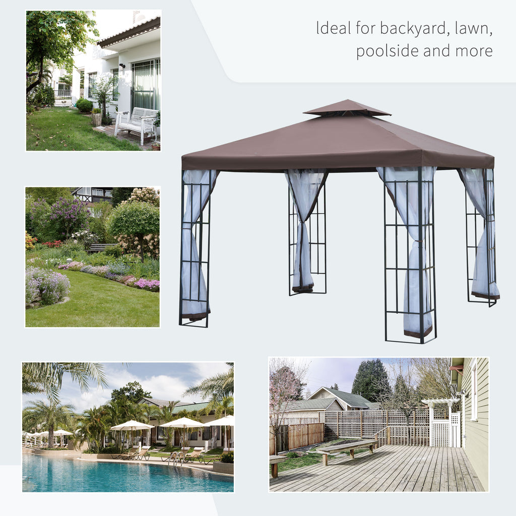 10'x10' Garden Gazebo Patio Canopy Portable Party Event Backyard w/ Mosquito Netting Coffee