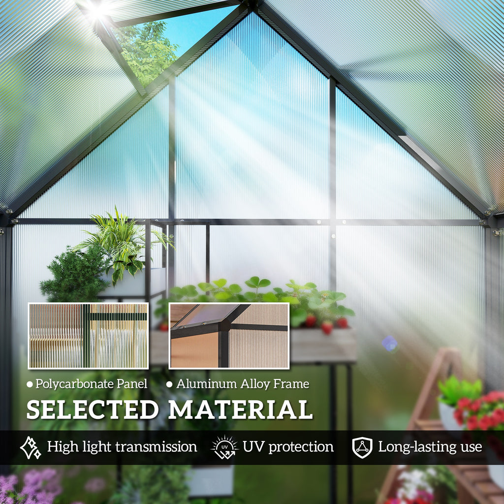 Polycarbonate Greenhouse Walk-in Greenhouse with Swing Door and Adjustable Window, 5.5 x 2ft, Black