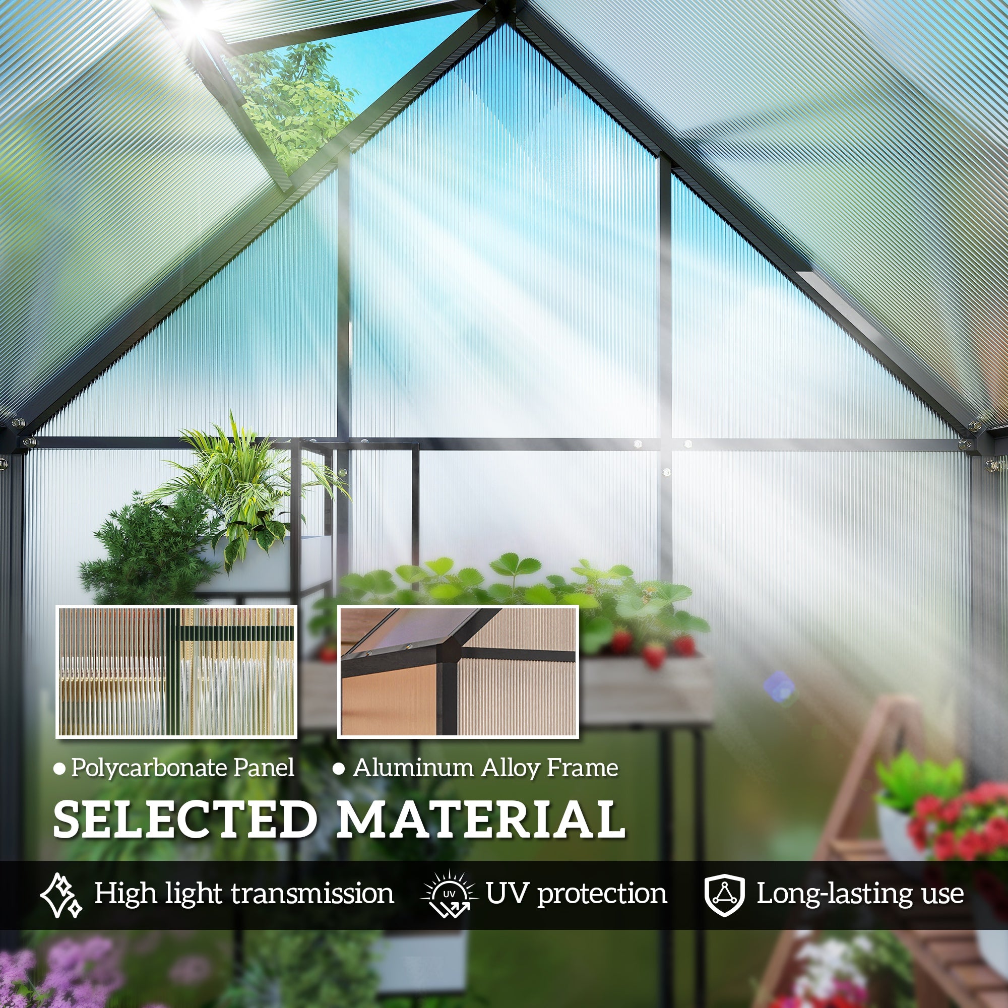 Polycarbonate Greenhouse Walk-in Greenhouse with Swing Door and Adjustable Window, 5.5 x 2ft, Black