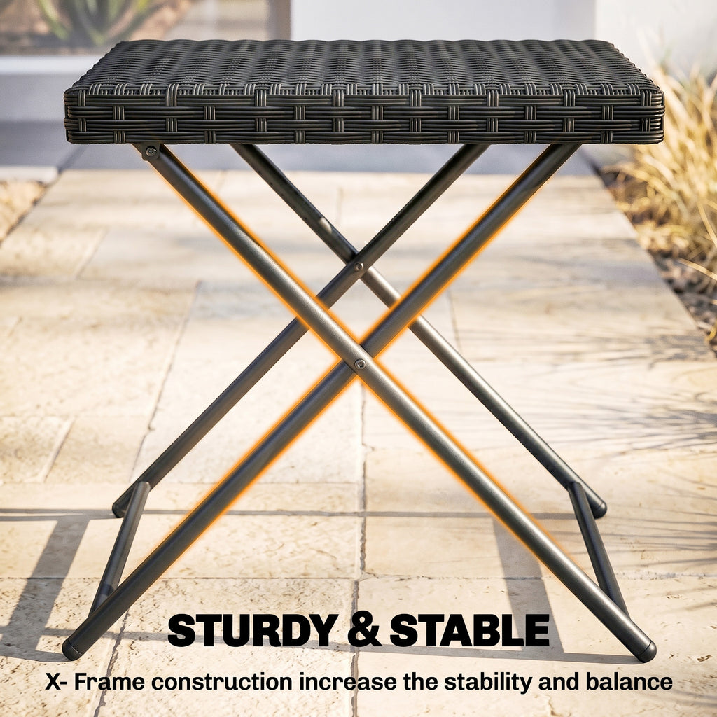 Patio Wicker Coffee Table, Outdoor PE Rattan Garden Folding Side Table, 15.75"x15.75"x15.75", Black