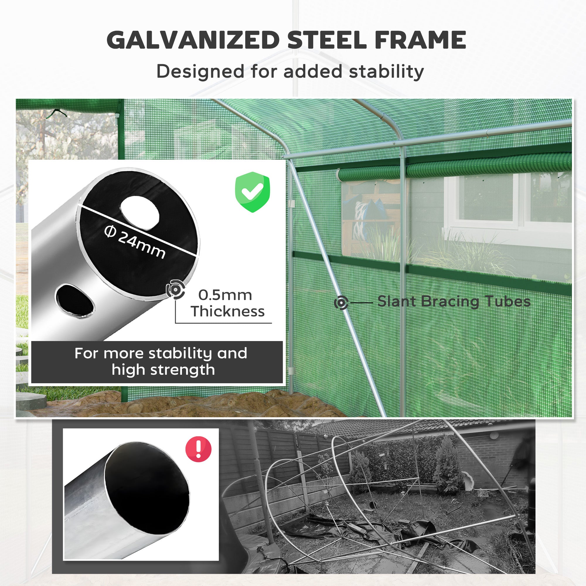 Walk-in Tunnel Greenhouse with Galvanized Steel Frame, Doors & Windows, Wind Resistant, Garden Planting Warm House, 13' x 10' x 6.5' , Green
