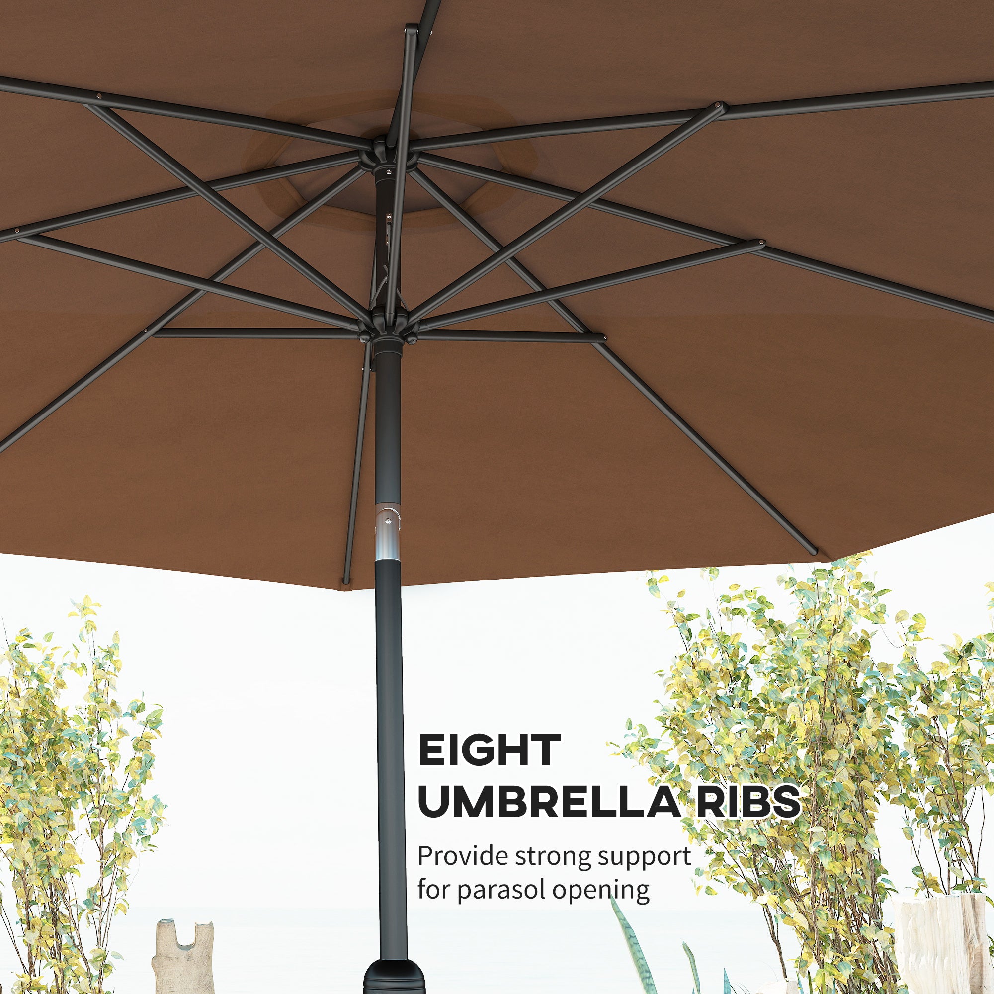 10' x 8' Round Market Umbrella, Patio Umbrella with Crank Handle and Tilt, Outdoor Parasol for Garden, Bench, Lawn, Coffee