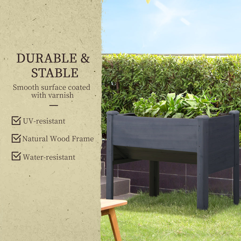 Wooden Raised Garden Plant Stand Outdoor Tall Flower Bed Box with Hooks, 48" x 24" x 32", Grey