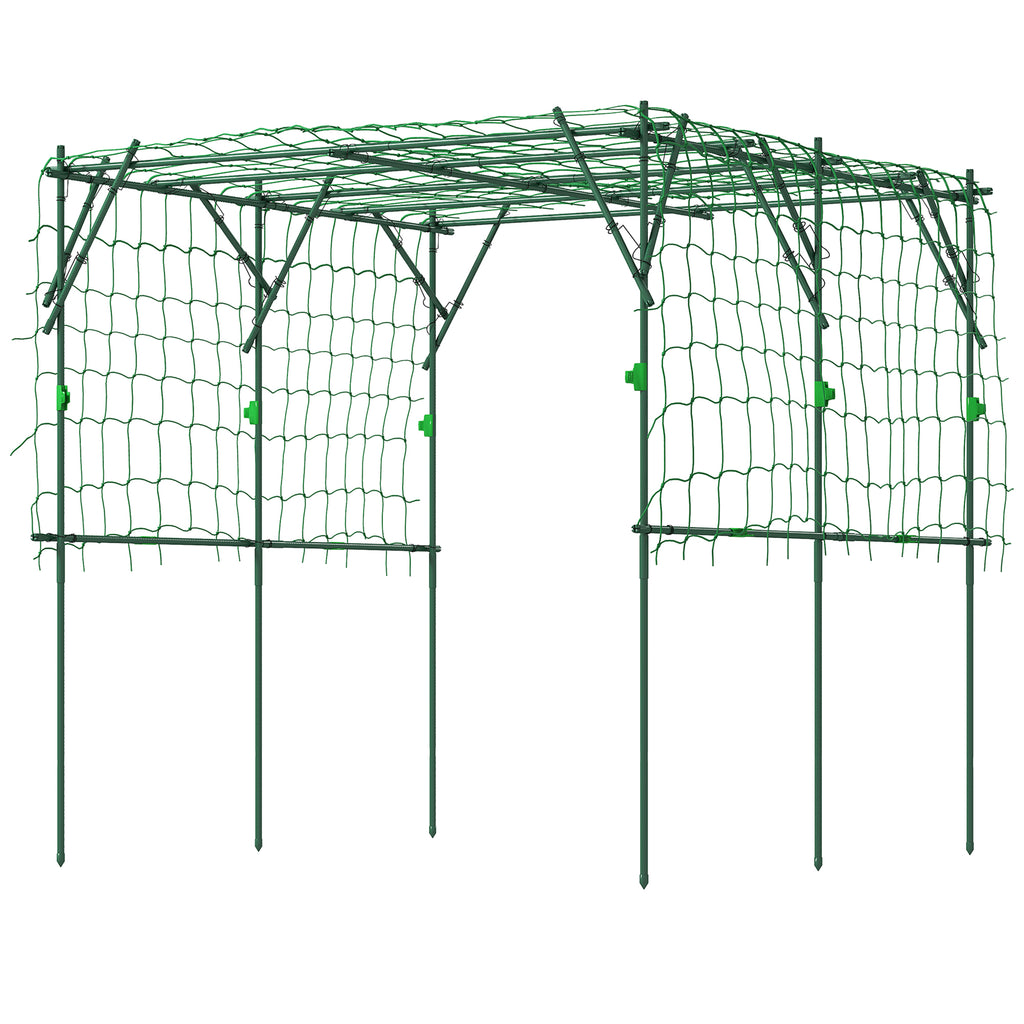 Garden Arch Cucumber Trellis for Climbing Plants, 7.3 FT Tall Metal Plant Trellis Support with Climbing Net, Green