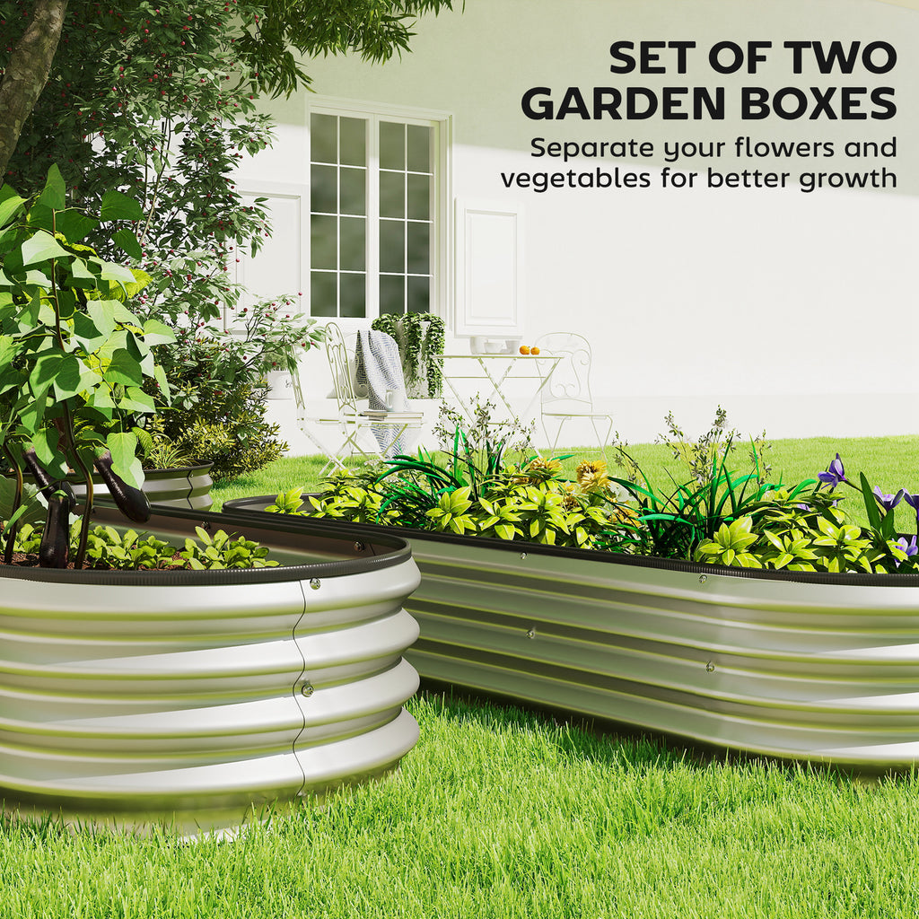 2Pcs Galvanized Raised Garden Bed, 6 x 2 x 1 ft Modular Metal Garden Beds with Rubber Strip Edging, Silver