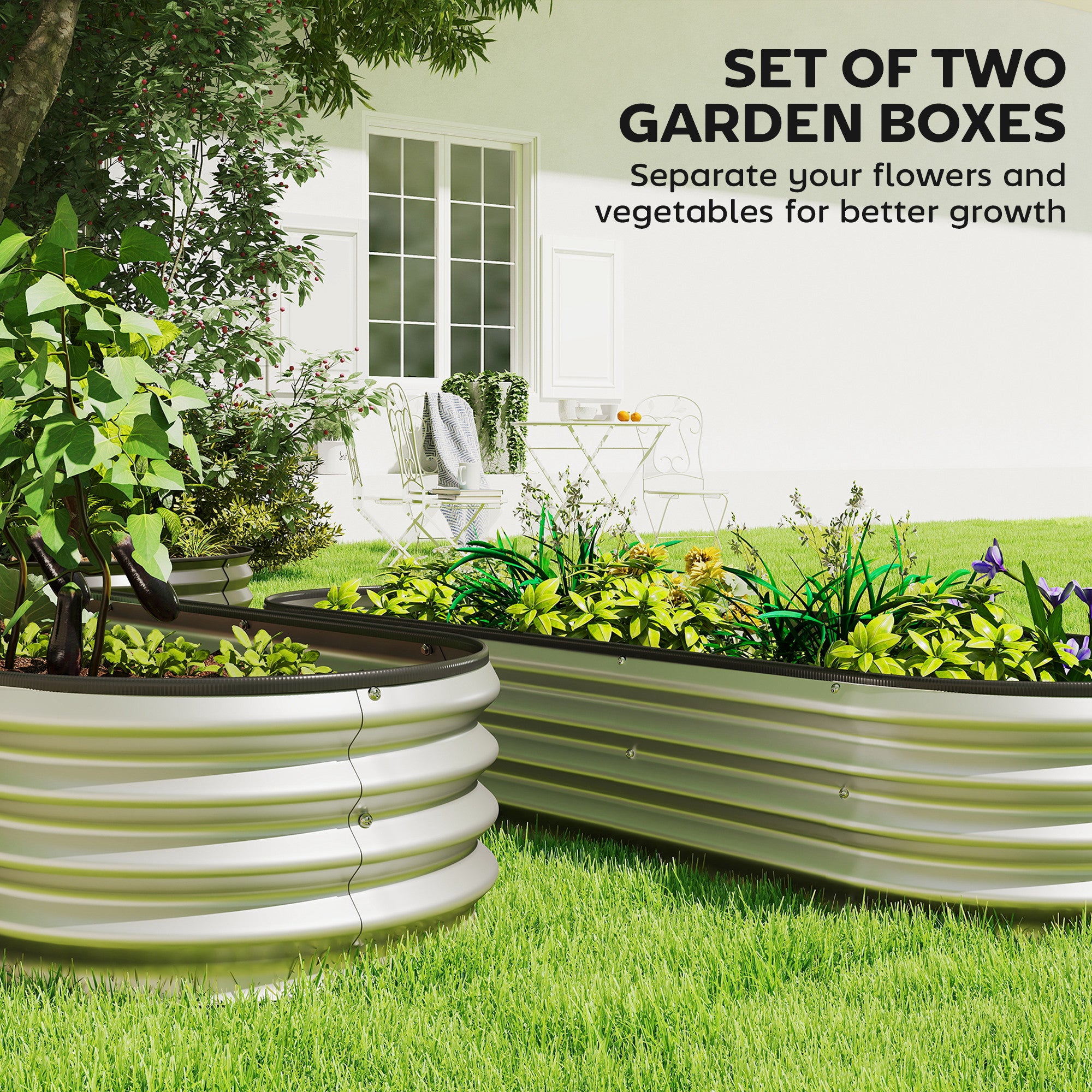 2Pcs Galvanized Raised Garden Bed, 6 x 2 x 1 ft Modular Metal Garden Beds with Rubber Strip Edging, Silver