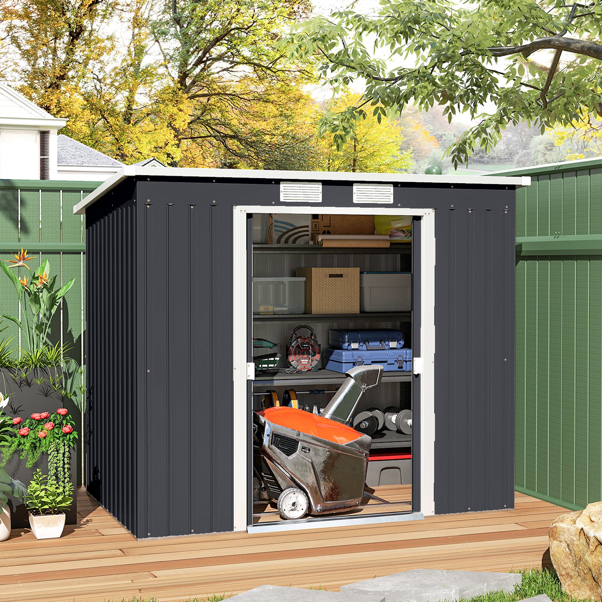 7 x 4ft Galvanised Steel Garden Shed, with Foundation Kit - Dark Grey