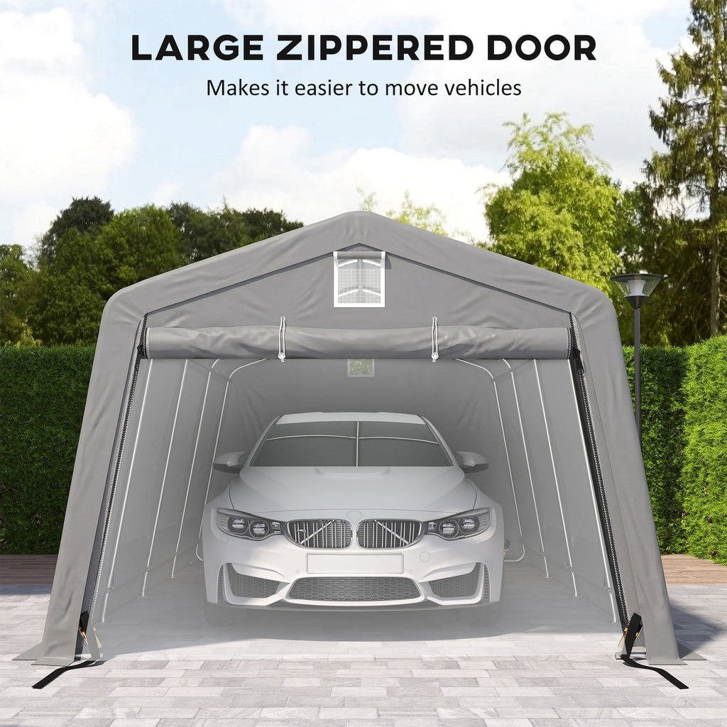 11' x 20' Portable Garage, Heavy Duty Carport Canopy with Ventilation Windows and Large Roll-up Door, Grey
