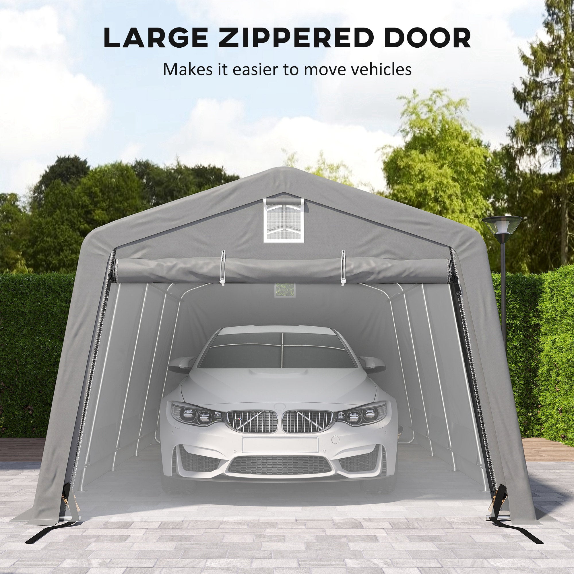 11' x 20' Portable Garage, Heavy Duty Carport Canopy with Ventilation Windows and Large Roll-up Door, Grey