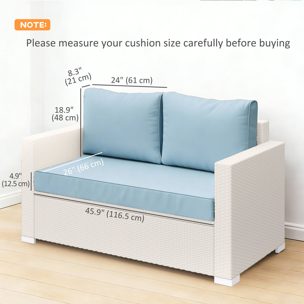 Outdoor Seat Cushions with Backrest, Loveseat Double Sofa Outdoor Furniture Cushions, Light Blue
