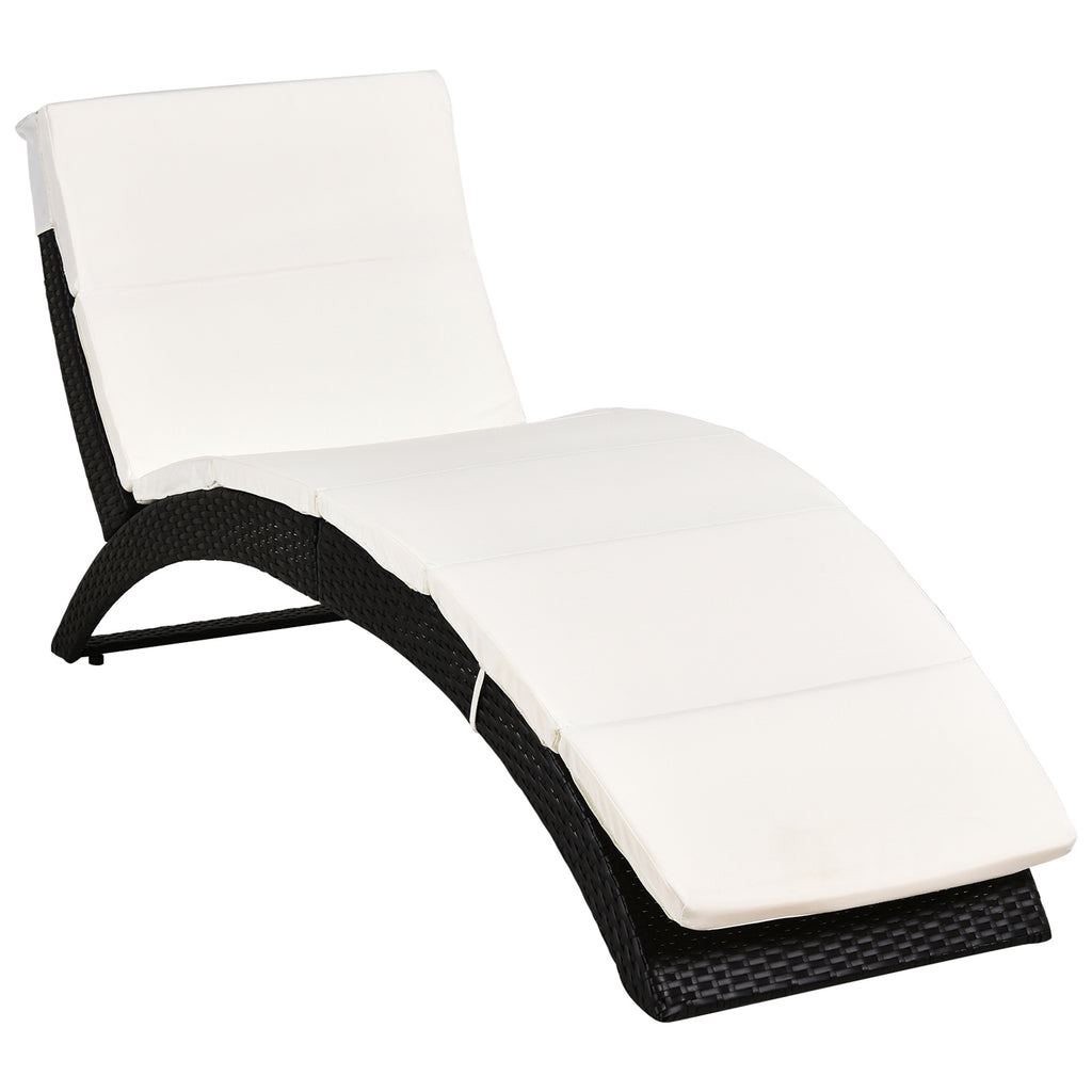 Patio Rattan Chaise Lounger Wicker Foldable Reclining Backrest PE Rattan Outdoor Lounge Chair, Recliner with Cushion for Garden, Backyard, Lawn,Balcony, Beige
